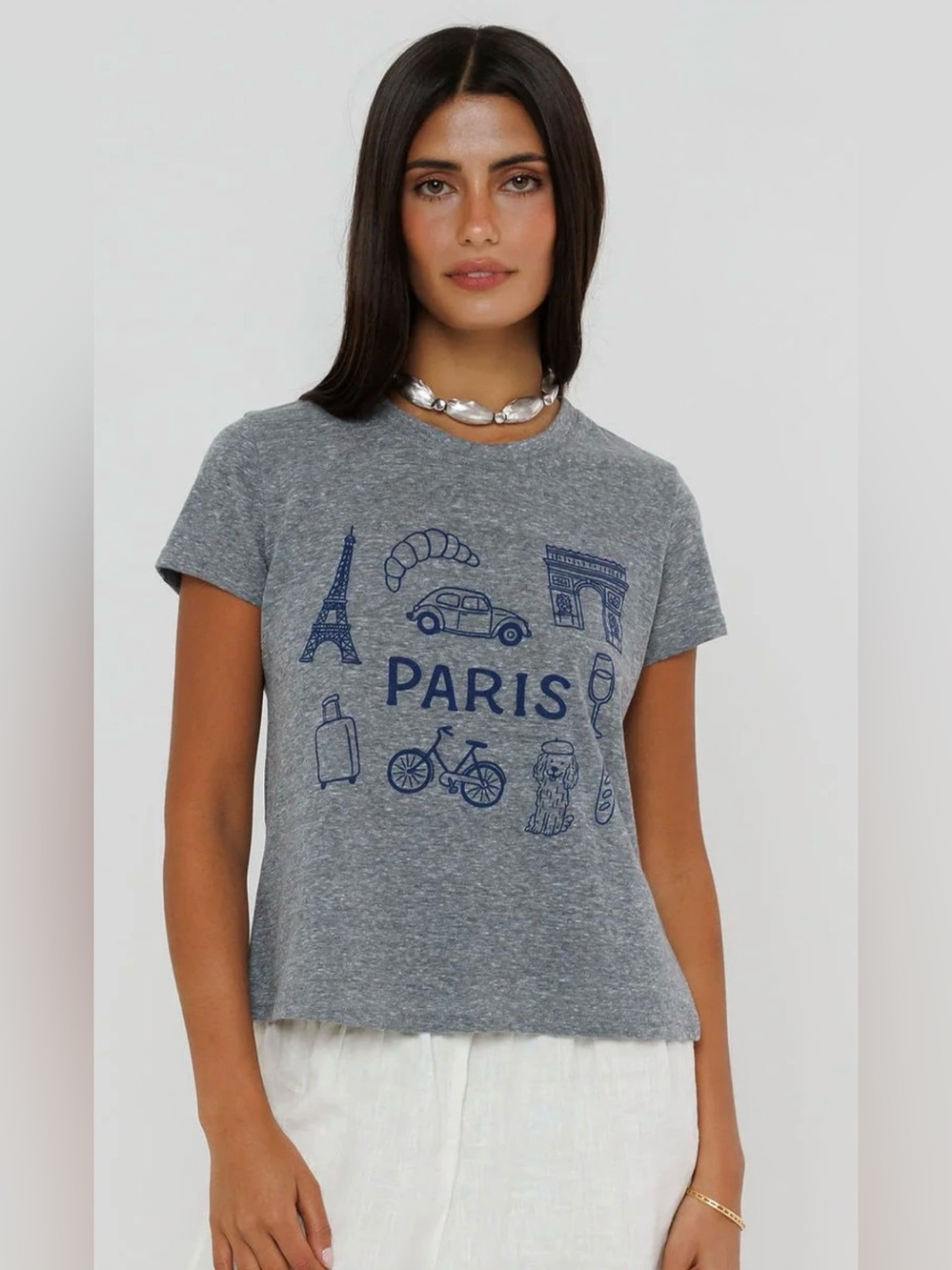 NWT Sunny Somewhere Happiest in Paris Femme Crew Heather Grey Graphic Tee, XS